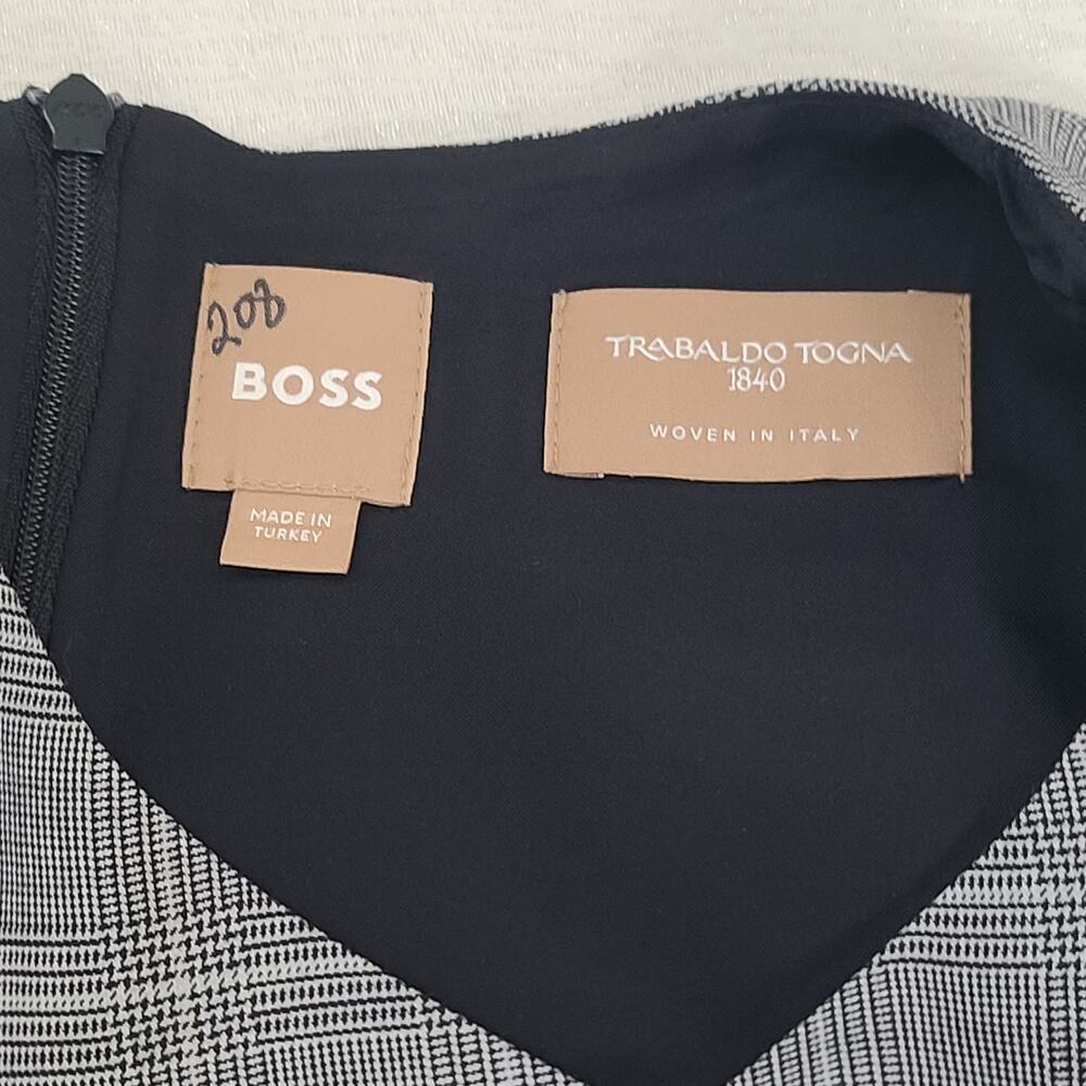 Boss Trabaldo Togna 1840 Wool Plaid sheath dress black plaid Size 18 academia - Picture 8 of 9